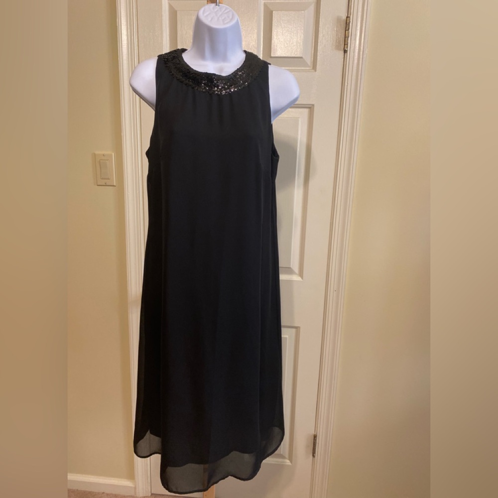 Positive Attitude - VTG Lovely black midi chiffon dress with sequence decor, 14